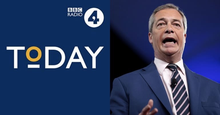 BBC Radio 4 Today logo and Nigel Farage