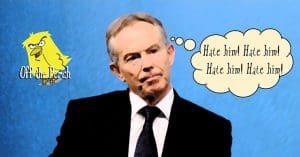 Tony Blair with thought bubble: "Hate him! Hate him! Hate him! Hate him!"