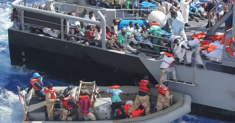 People rescued by a patrol vehicle in the Med
