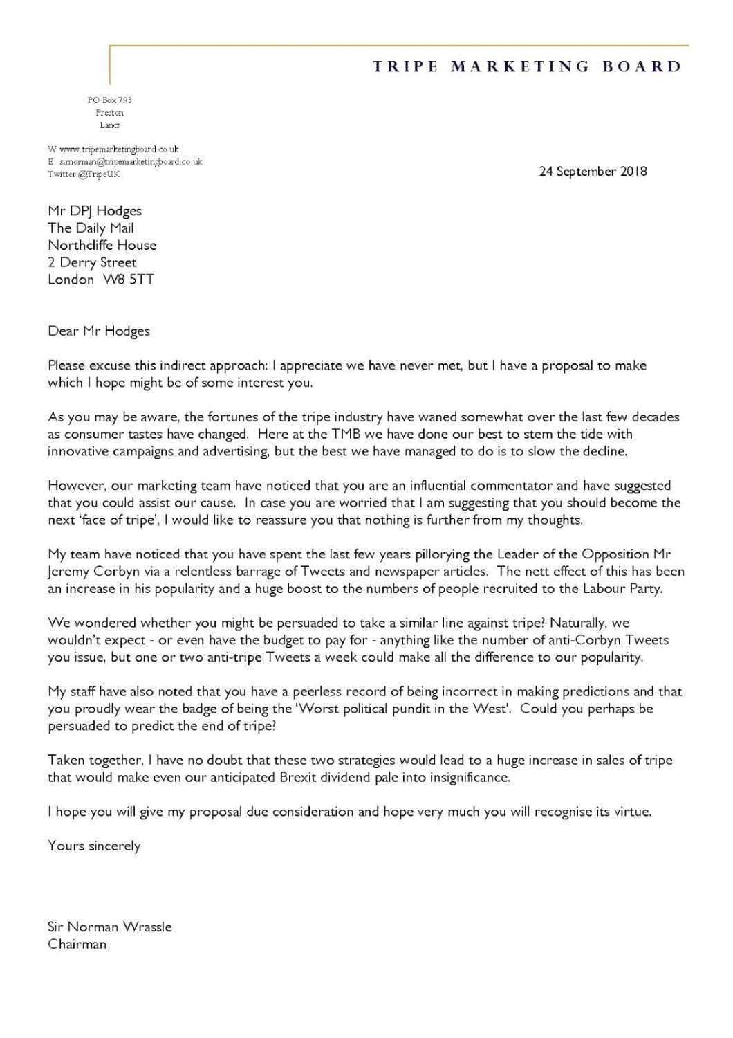 Letter to Dan Hodges 24 Sept 2017 TMB