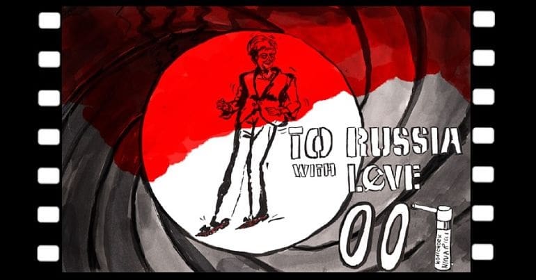 Theresa May dancing in an advertisement for the James Bond movie 'To Russia with Love'