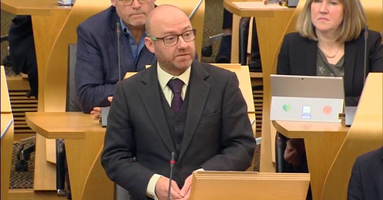 Patrick Harvie at Holyrood speaking about anti-fracking campaigners
