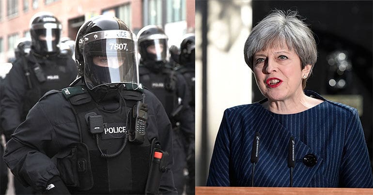 Northern Ireland riot police and Theresa may