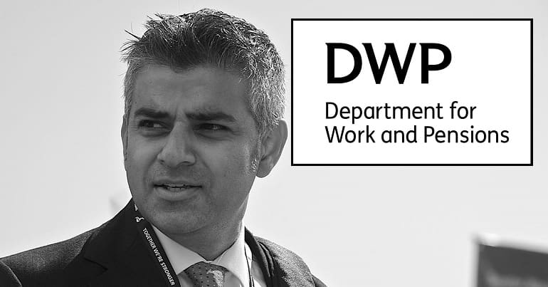 Sadiq Khan and the DWP logo