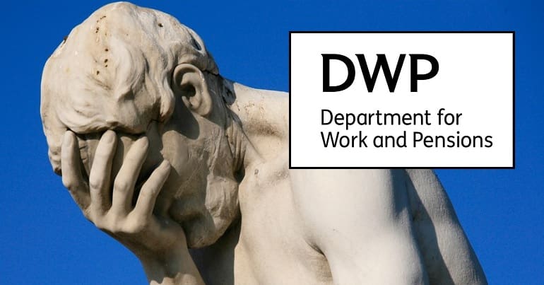 The DWP logo and facepalm