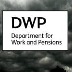 The DWP logo and storm clouds