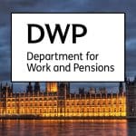 The Houses of Parliament and the DWP logo about a Universal Credit inquiry