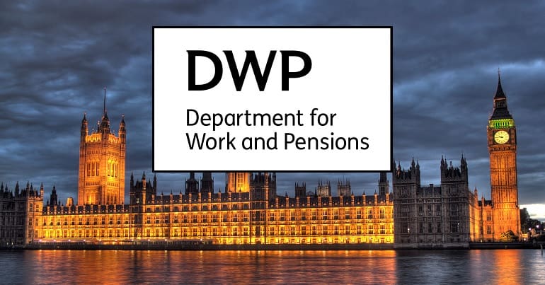 The Houses of Parliament and the DWP logo
