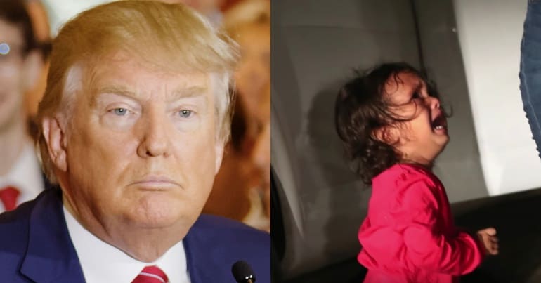 Donald Trump and a child in tears at the US border