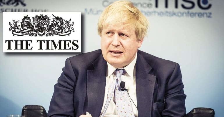 Boris Johnson and The Times logo