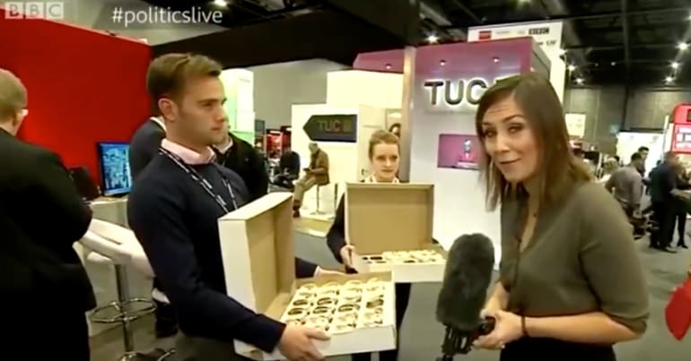 BBC Politics Live presenter with cupcakes