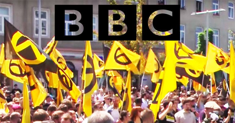 Generation Identity protest and BBC logo