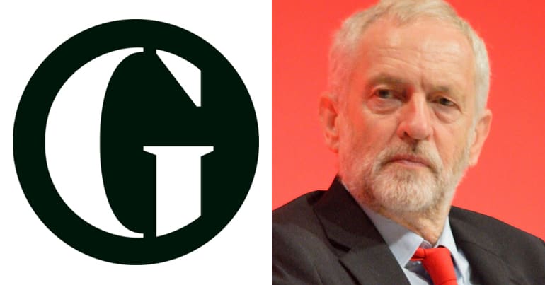 Guardian logo and Jeremy Corbyn