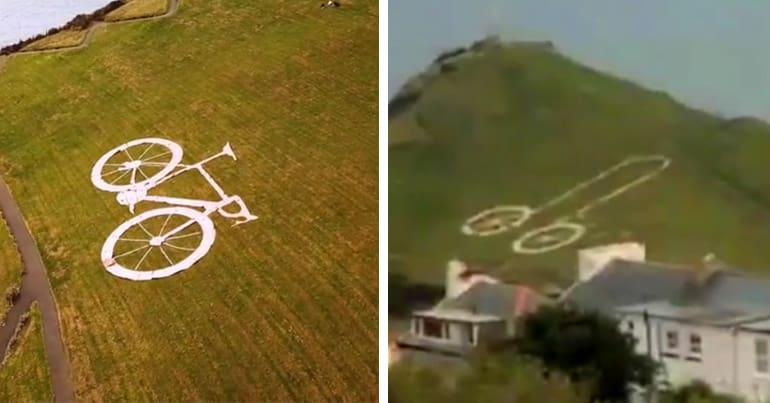 Plastic bike artwork shown on the left, and on the right is the artwork rearranged into a penis