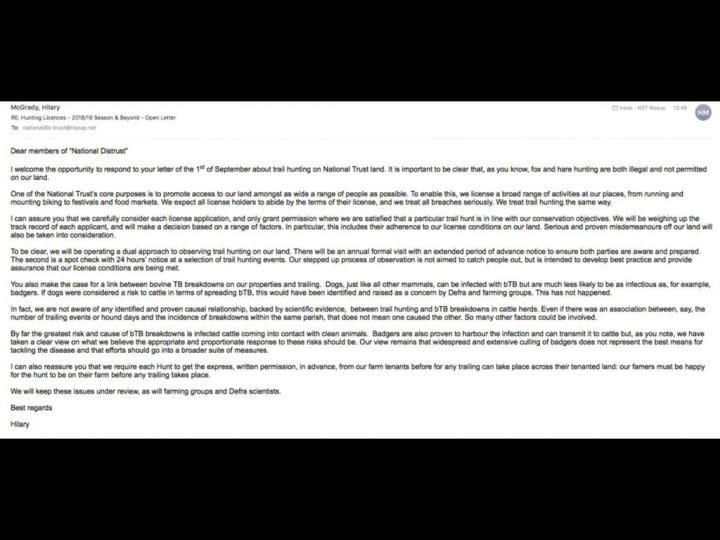 Hillary McGrady response to anti-hunting letter