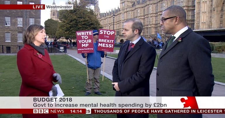 A protest about Brexit during a BBC budget show