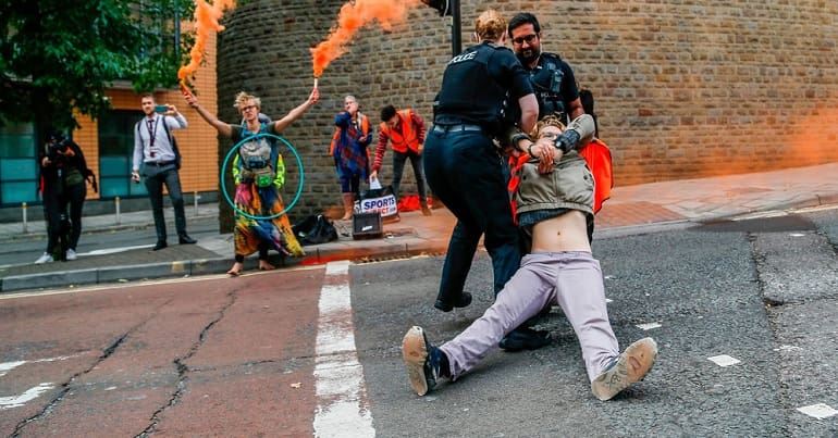 A protest by Extinction Rebellion