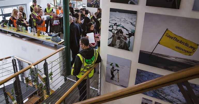 A scene from inside the occupied Greenpeace office