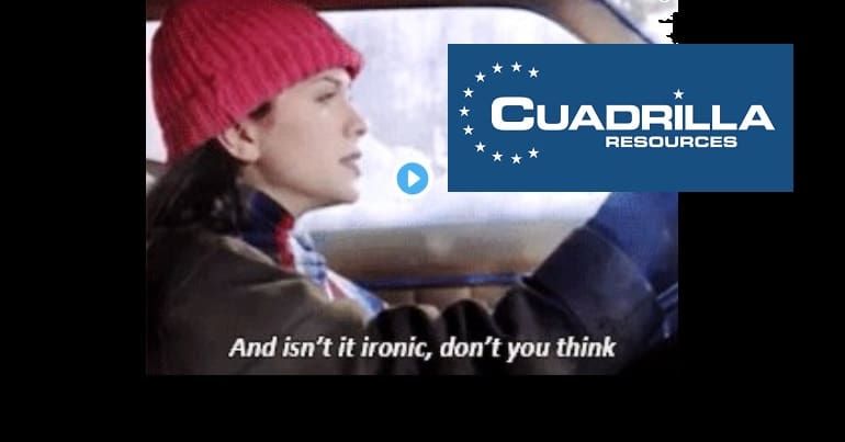 Alaniss Morisette Ironic with Cuadrilla Resources fracking logo