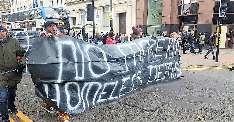 An image from the Manchester homelessness protest