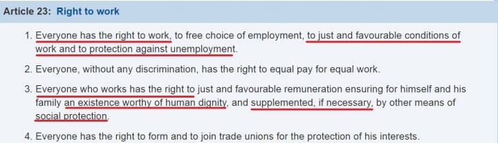 Article 23 Right to Work Underline in Red