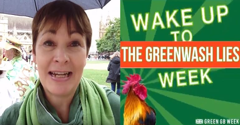 Caroline Lucas and the Green GB Week logo gif