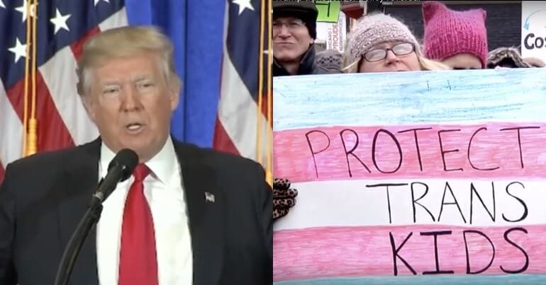 Trump (left) Trans rights protest (Right)