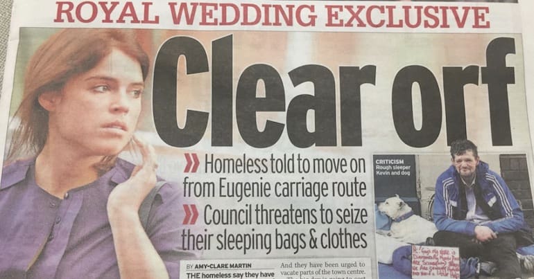 Wedding front page saying 'Clear Off'