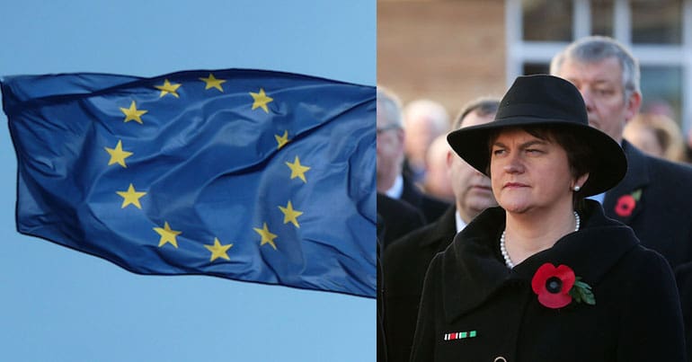 EU flag and Arlene Foster of the DUP