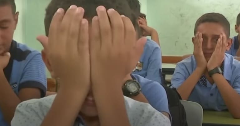 Children in a classroom in Gaza
