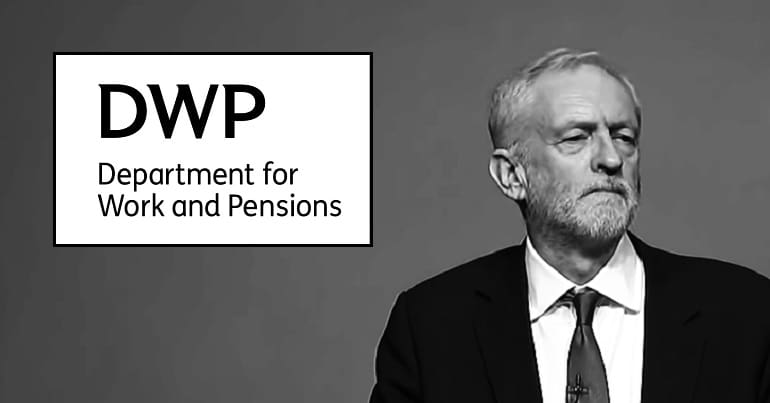 Jeremy Corbyn Black and White with the DWP logo