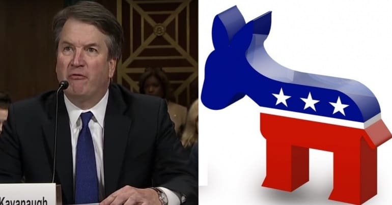 Judge Kavanaugh flanked by Democratic Donkey via Donkey Hotey Flicker No 2 770 x 403