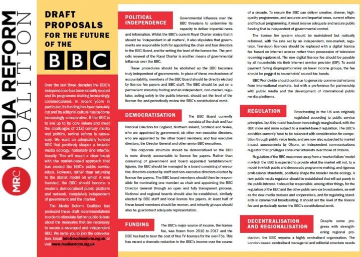 Media Reform Coalition Proposed BBC Reforms March 2018