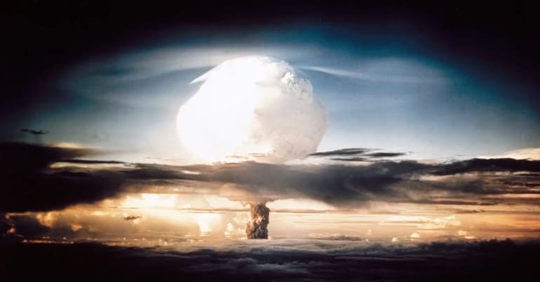 Mushroom cloud from nuclear explosion via - INF Treaty