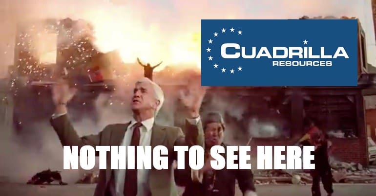 Nothing to see here gif with Cuadrilla fracking logo