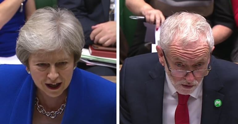 Theresa May and Jeremy Corbyn At PMQs