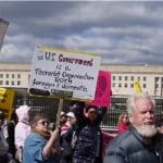 Protesters march on the Pentagon in Washington.