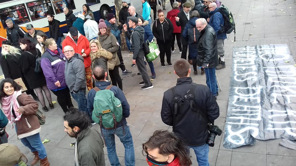 People gathering at the Manchester homelessness demo