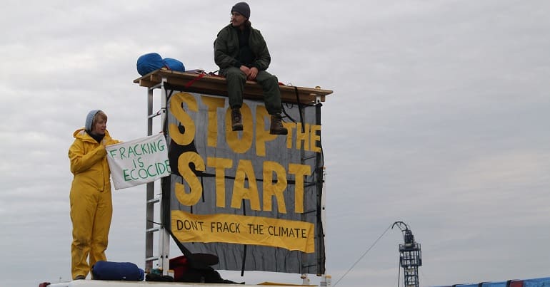 Protest at a fracking site in Lancashire