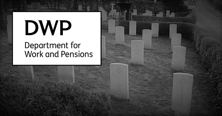 The DWP logo and grave stones