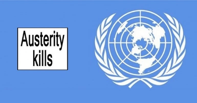 UN sign with Austerity Kills in Box