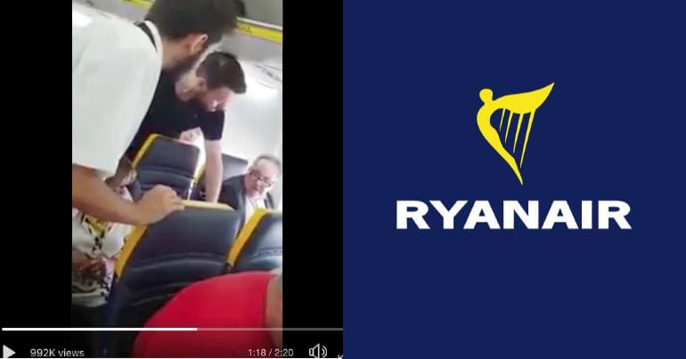 Video of an angry racist on a Ryanair flight and the Ryanair logo