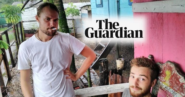 Wyatt Reed (right) with Carl David Goette-Luciak in Nicaragua, with the Guardian logo on top
