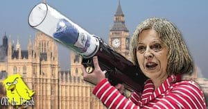 May holding a t-shirt cannon
