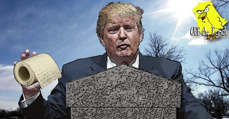 Trump taking a dump on a shallow grave