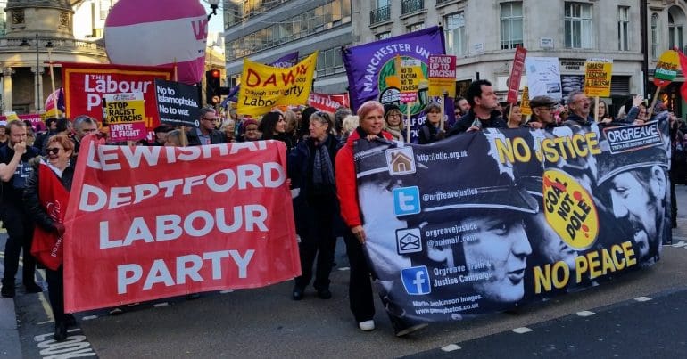 Anti-fascist Demo - Orgreave and Lewisham Labour - 1211 x 695