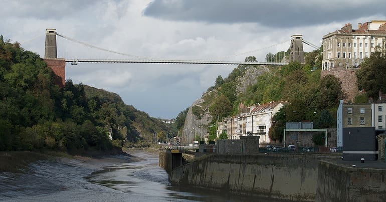 A view of Bristol, its suspension bridge and the river Avon