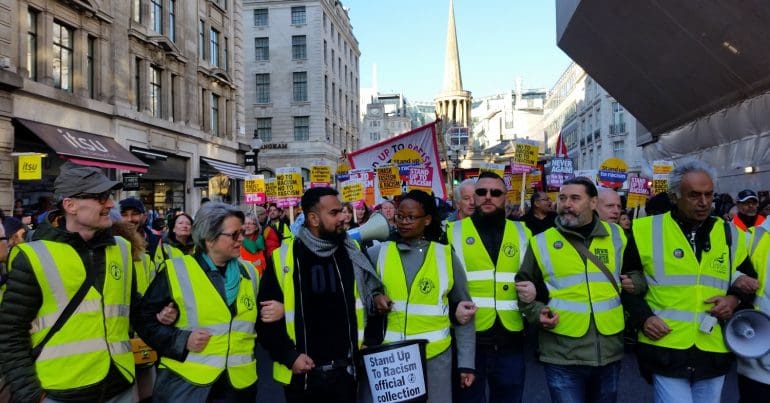 Front of anti-fascist demo with Stand Up to Racism crew - 1500 x 843
