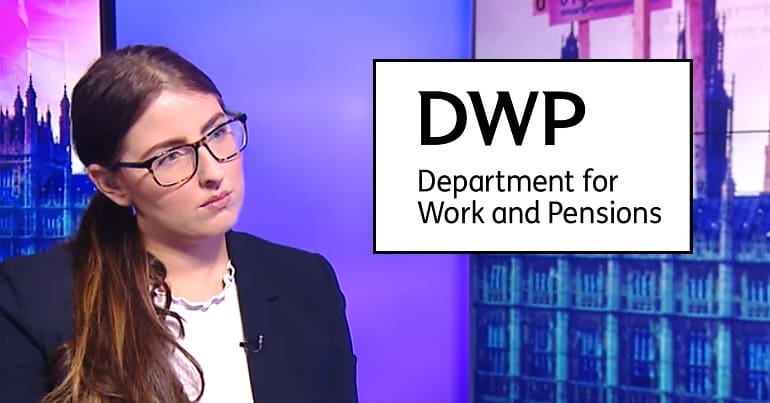 Laura Pidcock and the DWP logo