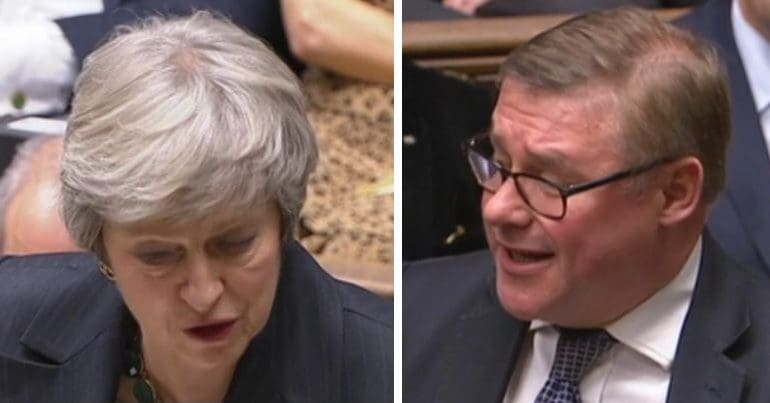 Theresa May and Mark Francois during Brexit debate